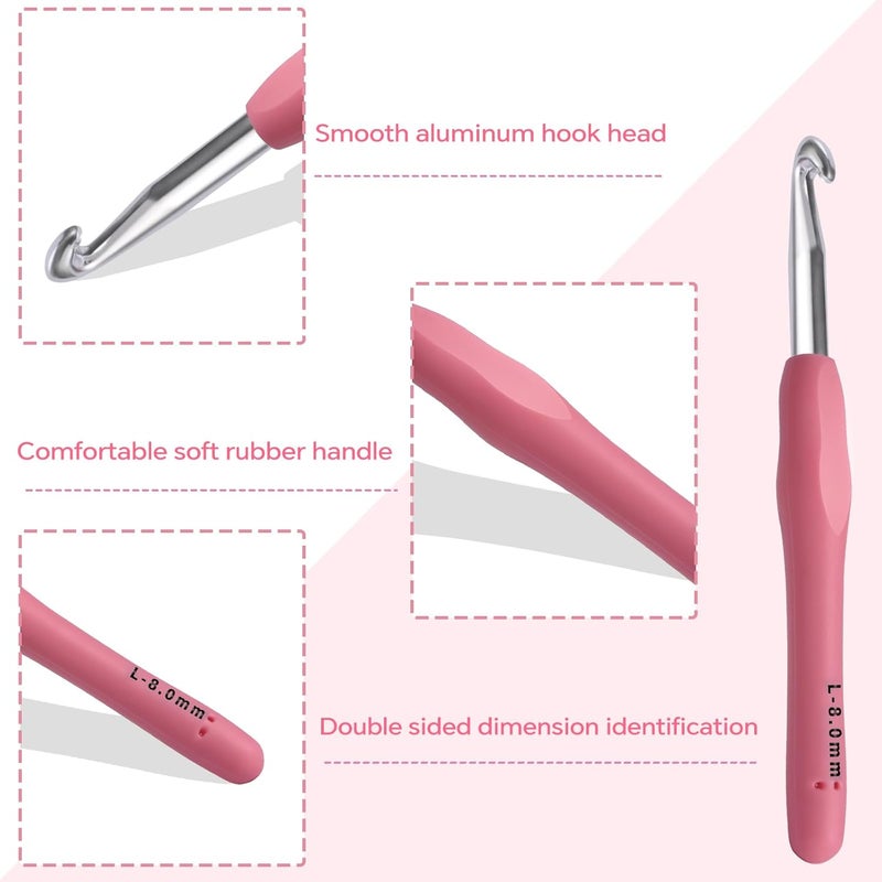 Gerute 8mm Crochet Hook, Ergonomic Crochet Hook, Smooth and Extra Long Knitting Needles, with Soft Rubber Ergonomic Handle and Aluminum Tip, Perfect Beginner and Arthritic Crochet Hooks (8 mm) - Image 3